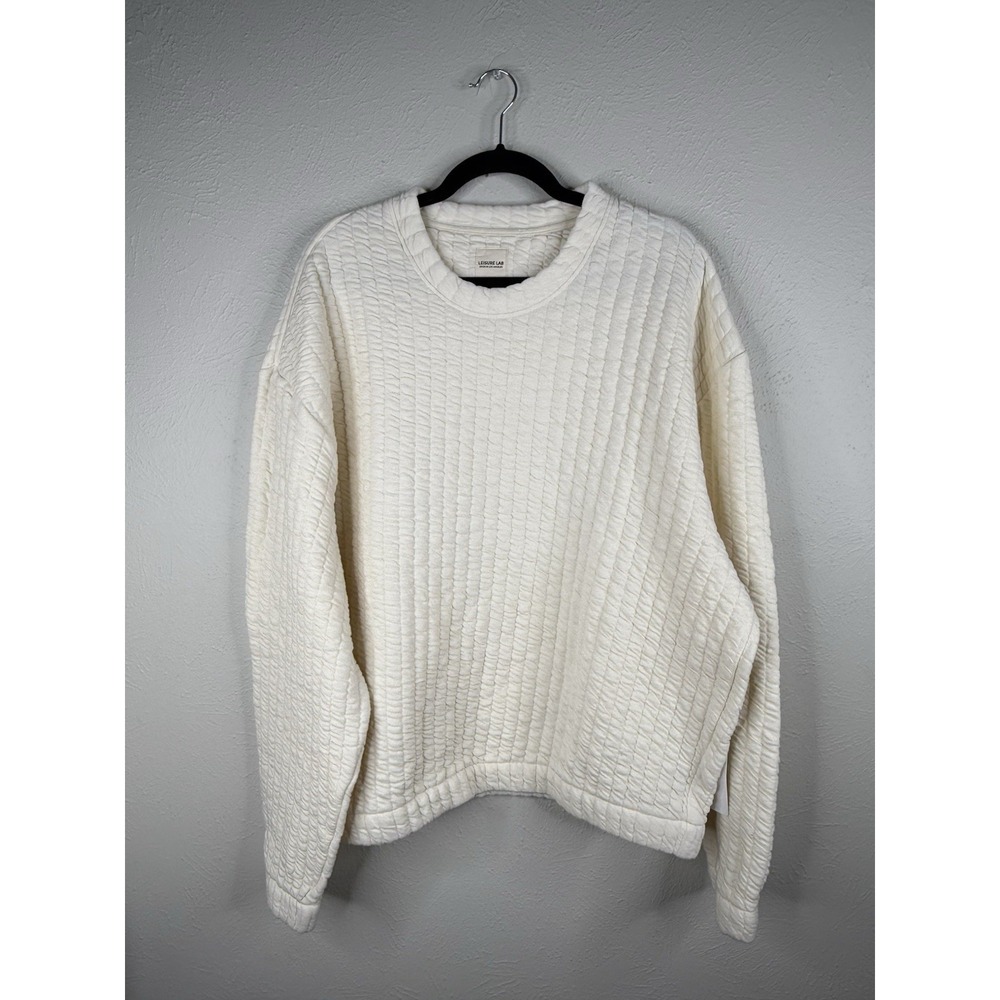 Leisure Lab Pullover Womens 3 Ivory Quilted Crewneck Sweater Large Neutral L